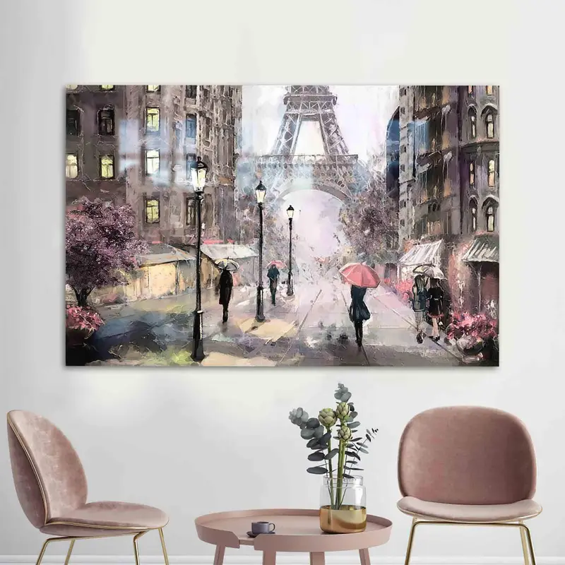 エレガントなパリ エッフェル塔プリント ガラス - モダンな都市景観デザイン