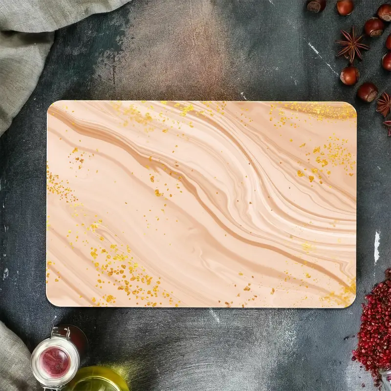 Altın Mermer Cam Kesme Tahtası, Temperli Güvenlik, Modern Mutfak