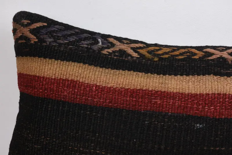 Ethnical Kilim Rug Pillow, 8x16 Black Cushion, Turkish Pillow, Cushion Case, Natural Pillow, Pillow for Couch, Sofa Cushion Case - 2