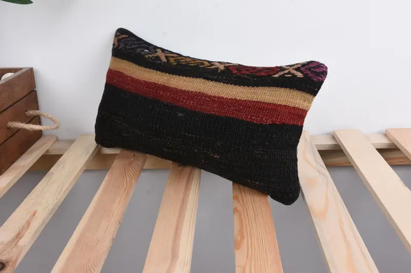Ethnical Kilim Rug Pillow, 8x16 Black Cushion, Turkish Pillow, Cushion Case, Natural Pillow, Pillow for Couch, Sofa Cushion Case - 5