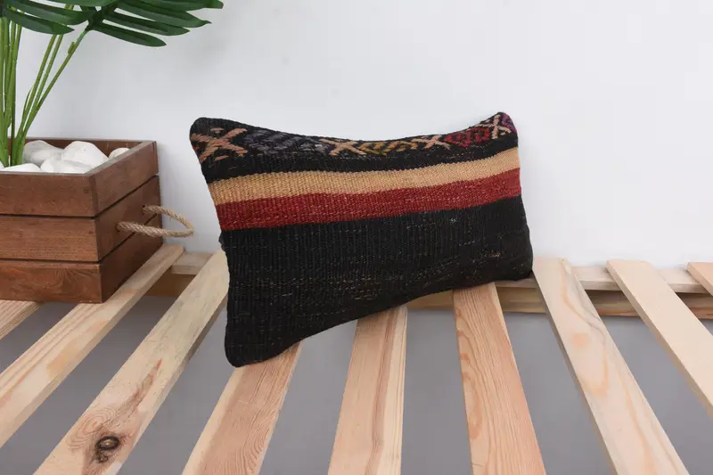 Ethnical Kilim Rug Pillow, 8x16 Black Cushion, Turkish Pillow, Cushion Case, Natural Pillow, Pillow for Couch, Sofa Cushion Case - 4