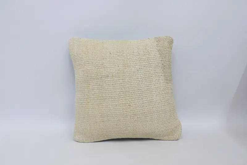 Vintage White Cushion Cover, Wool Antique 16x16 inch Pillowcase - 1