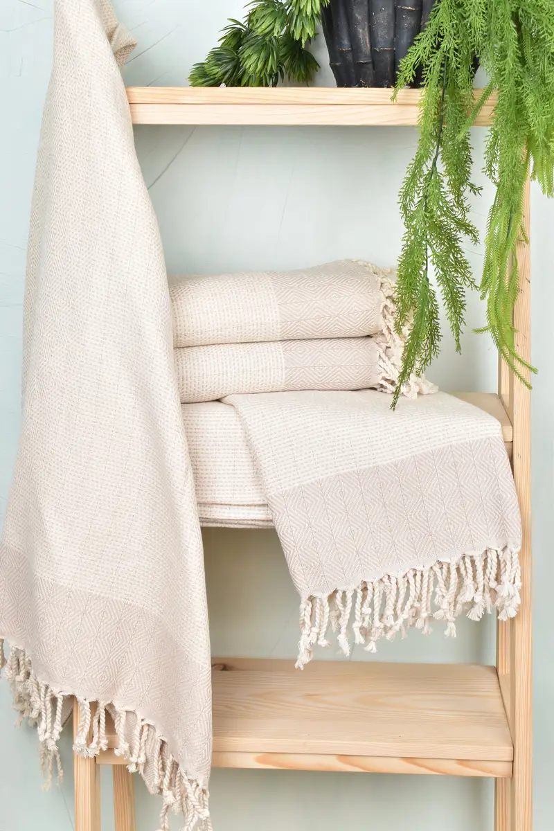 Handmade Gift, Peshtemal Towel, Bridesmaid Gift, Turkish fouta towel for outdoor use, Gym Towel, 70x40 Cotton Diamond Towel, Absorbent towel - 6