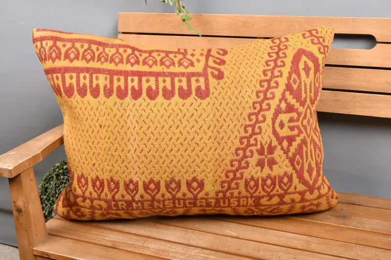 Almohada de tiro de rayas marrones y rojas, cojín hecho a mano de 20x28