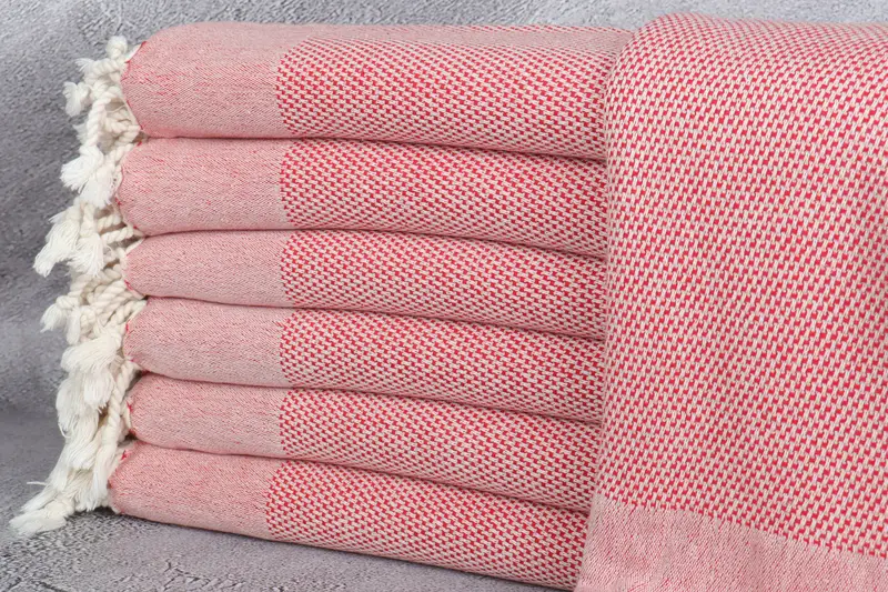 Geometric Towel Bath, Red and Beige, Turkish Cotton, 71x40 Inches