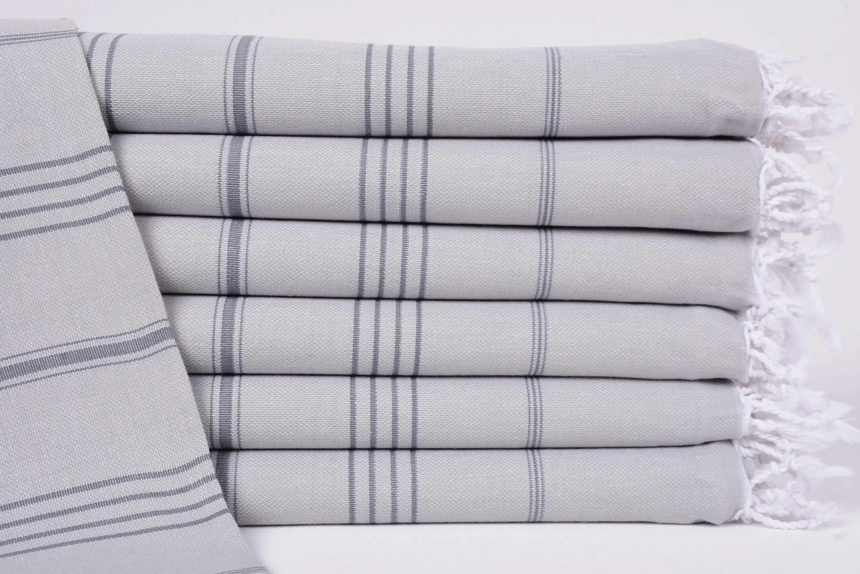 Wedding Gift Organic Cotton Gray-Beige Striped Towel, 70x40 Inches - 1
