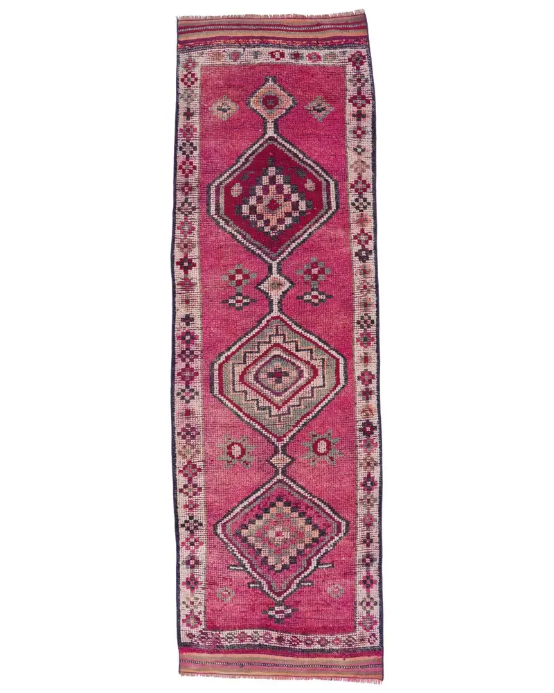 ピンクとグリーンのストライプのラグ、3x9.7フィートのシックな追加