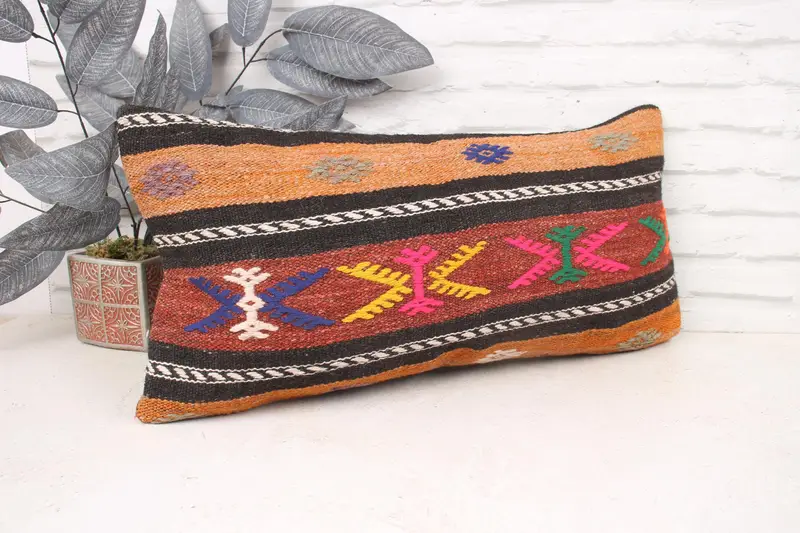 Interior Designer Pillow, Kilim Cushion Sham, Handmade Rug Seat Pillow, Muted Pillow Cover, 12x24 Orange Cushion Case, Vintage Pillow, Cushion Case - 3