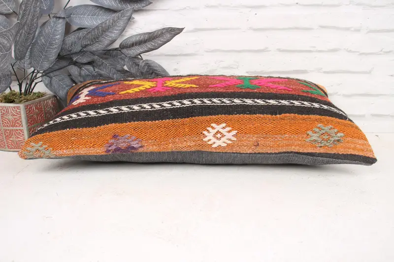 Interior Designer Pillow, Kilim Cushion Sham, Handmade Rug Seat Pillow, Muted Pillow Cover, 12x24 Orange Cushion Case, Vintage Pillow, Cushion Case - 5
