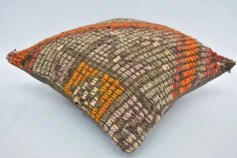 Orange & Blue Embroidered Pillow, 12x12 Inch Decorative Pillow - 6