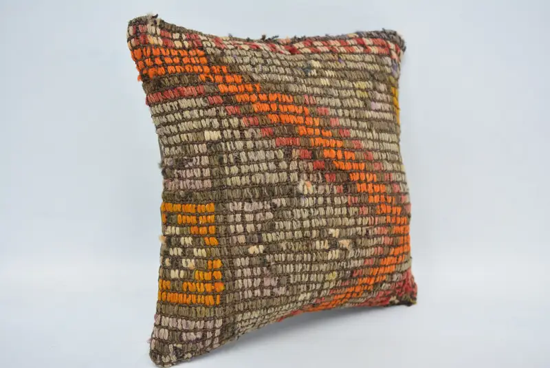 Orange & Blue Embroidered Pillow, 12x12 Inch Decorative Pillow - 3