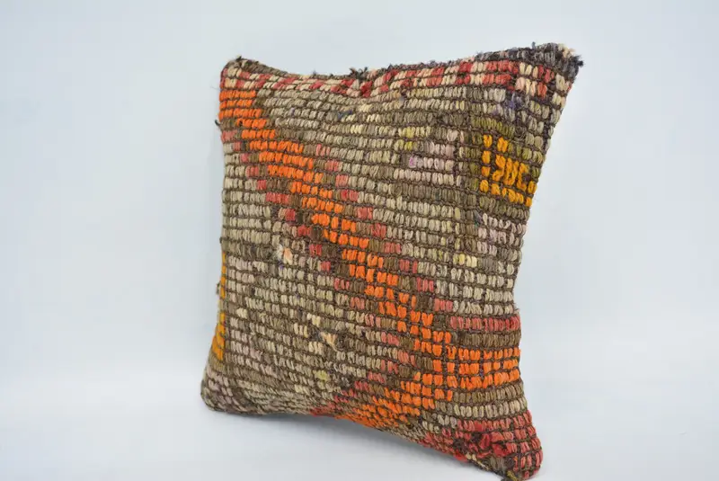 Orange & Blue Embroidered Pillow, 12x12 Inch Decorative Pillow - 4