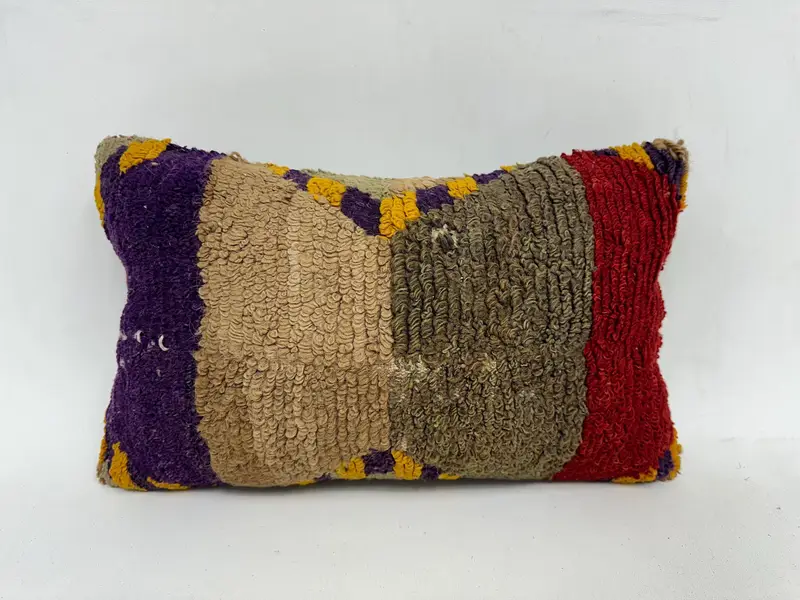 Yastık, el yapımı halı koltuğu yastık kapağı, Kilim yastığı, kanepe için yastık, 12x20 mor yastık kapağı, rahat atış yastığı kılıfı, vintage Kilim yastığı - 1