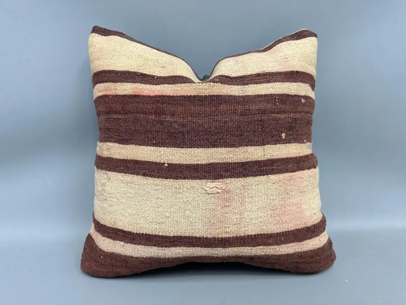 18x18 Brown Cushion Cover, Accent Throw Cushion, Interior Designer Pillow, Kilim Cushion Sham, Cushion Case, Boho Pillow, Vintage Pillow Sham - 1