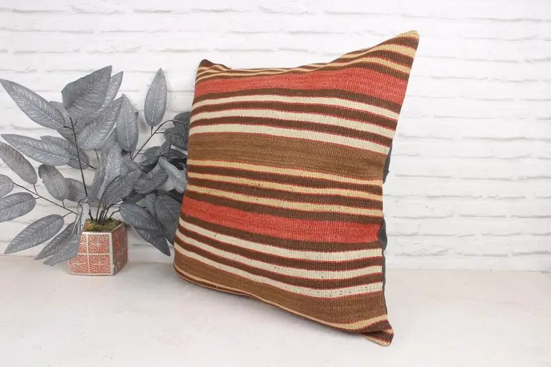 Pillow, 24x24 Brown Pillow Sham, Lounge Throw Pillow Sham, Kilim Cushion Sham, Ethnical Kilim Rug Pillow, Kilim Pillow Cover - 4