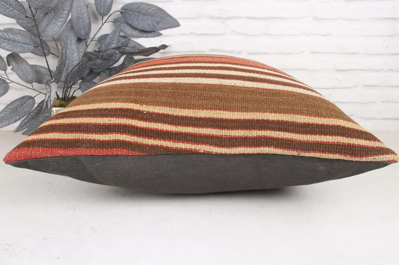 Pillow, 24x24 Brown Pillow Sham, Lounge Throw Pillow Sham, Kilim Cushion Sham, Ethnical Kilim Rug Pillow, Kilim Pillow Cover - 5