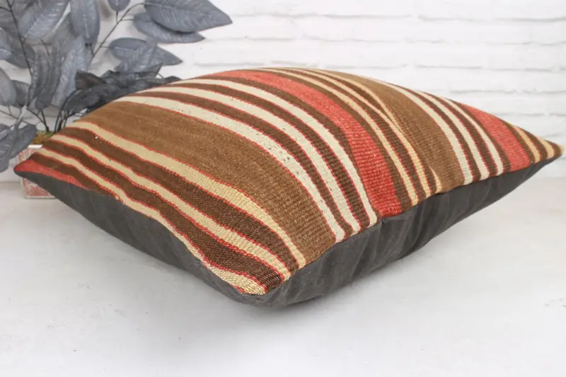 Pillow, 24x24 Brown Pillow Sham, Lounge Throw Pillow Sham, Kilim Cushion Sham, Ethnical Kilim Rug Pillow, Kilim Pillow Cover - 6