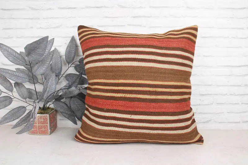 Pillow, 24x24 Brown Pillow Sham, Lounge Throw Pillow Sham, Kilim Cushion Sham, Ethnical Kilim Rug Pillow, Kilim Pillow Cover - 1