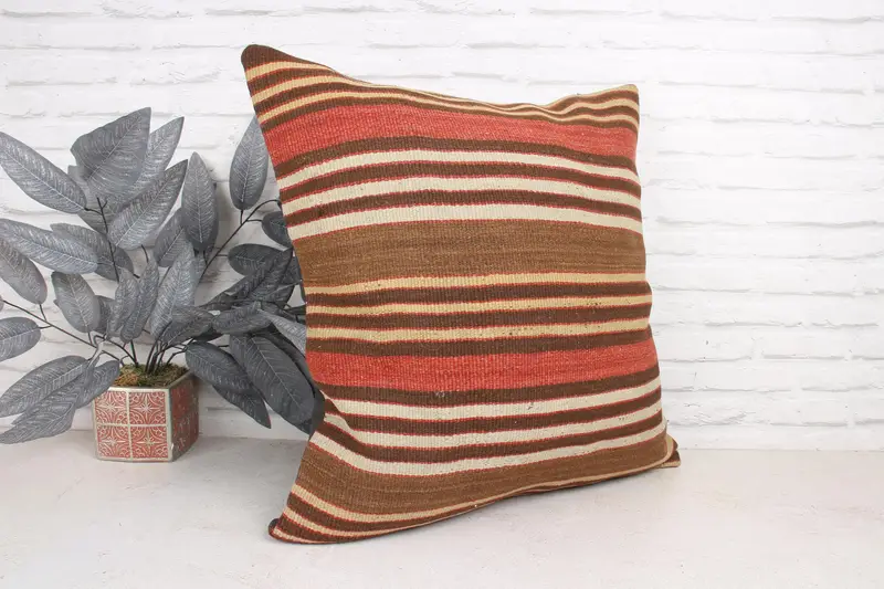 Pillow, 24x24 Brown Pillow Sham, Lounge Throw Pillow Sham, Kilim Cushion Sham, Ethnical Kilim Rug Pillow, Kilim Pillow Cover - 3