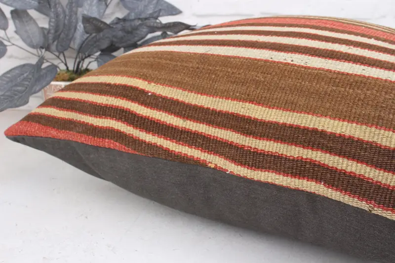 Pillow, 24x24 Brown Pillow Sham, Lounge Throw Pillow Sham, Kilim Cushion Sham, Ethnical Kilim Rug Pillow, Kilim Pillow Cover - 7