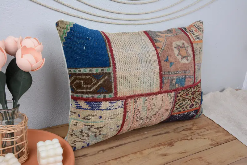 Vintage Kilim Pillow, Boho Throw Pillow Cover, Turkish Pillow, 16x24 Beige Pillow Case, Vintage Kilim Throw Pillow, Pillow Case - 1