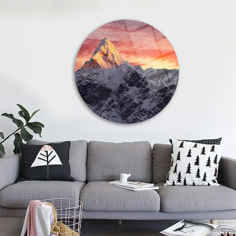 エレガントなプリントガラス: 山の夕日、自然のテーマ