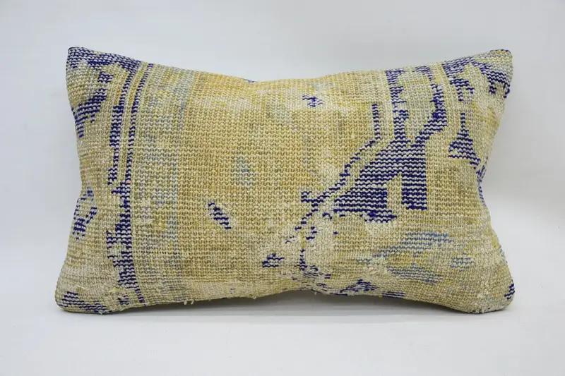 Pillow for Sofa, Authentic Cushion, Vintage Kilim Throw Pillow, One Of A Kind Pillow Case, 12x20 Yellow Cushion, Pillow Sham, Handmade Kilim Cushion - 1