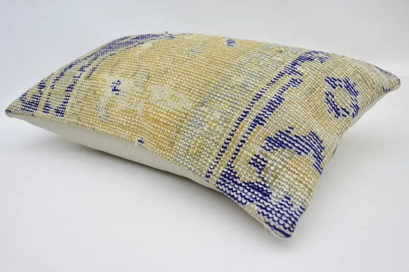 Pillow for Sofa, Authentic Cushion, Vintage Kilim Throw Pillow, One Of A Kind Pillow Case, 12x20 Yellow Cushion, Pillow Sham, Handmade Kilim Cushion - 5