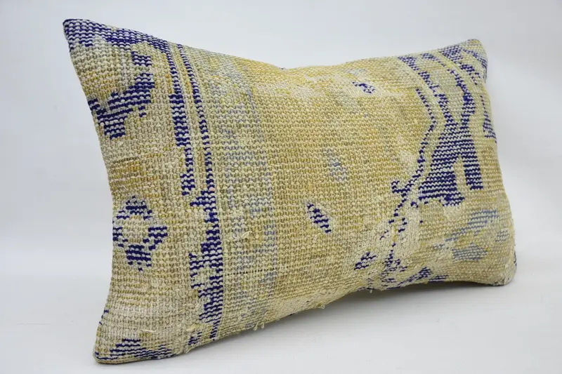 Pillow for Sofa, Authentic Cushion, Vintage Kilim Throw Pillow, One Of A Kind Pillow Case, 12x20 Yellow Cushion, Pillow Sham, Handmade Kilim Cushion - 2