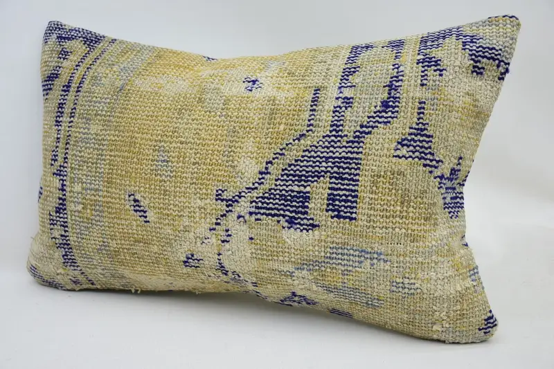Pillow for Sofa, Authentic Cushion, Vintage Kilim Throw Pillow, One Of A Kind Pillow Case, 12x20 Yellow Cushion, Pillow Sham, Handmade Kilim Cushion - 3