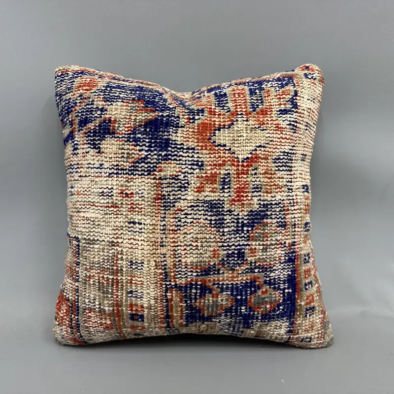 Vintage Kilim Pillow, Cushion, Kilim Rug Cushion, Vintage Pillow Cover, Turkish Pillow, Interior Designer Pillow, 18x18 Blue Pillow Sham - 3