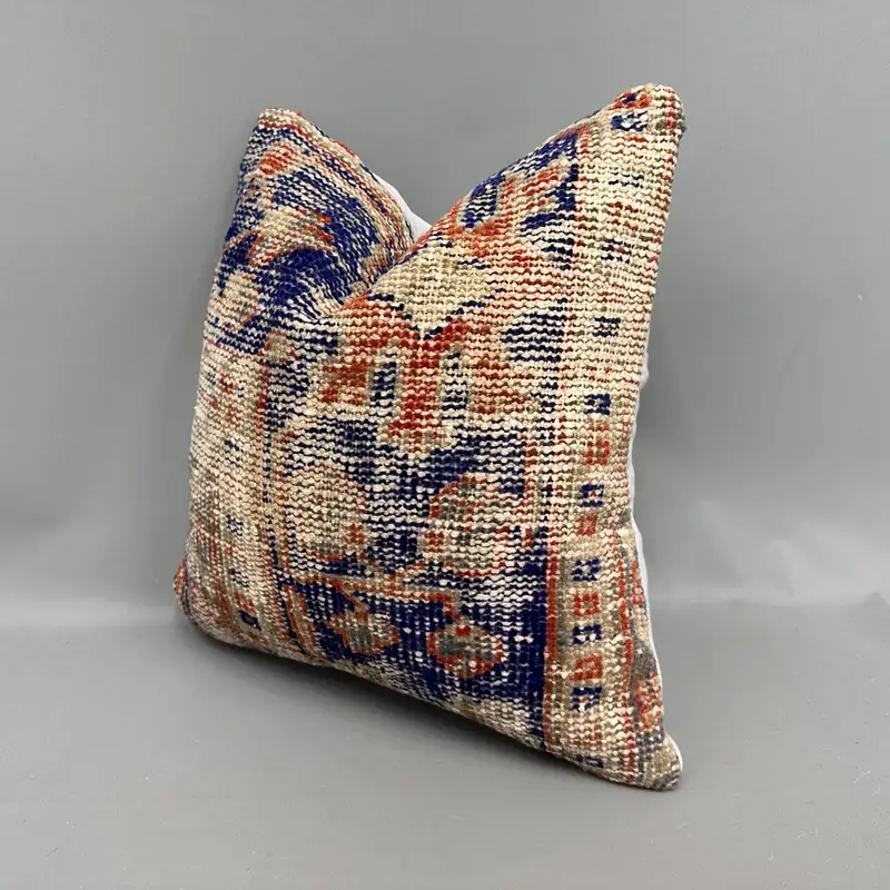 Vintage Kilim Pillow, Cushion, Kilim Rug Cushion, Vintage Pillow Cover, Turkish Pillow, Interior Designer Pillow, 18x18 Blue Pillow Sham - 2