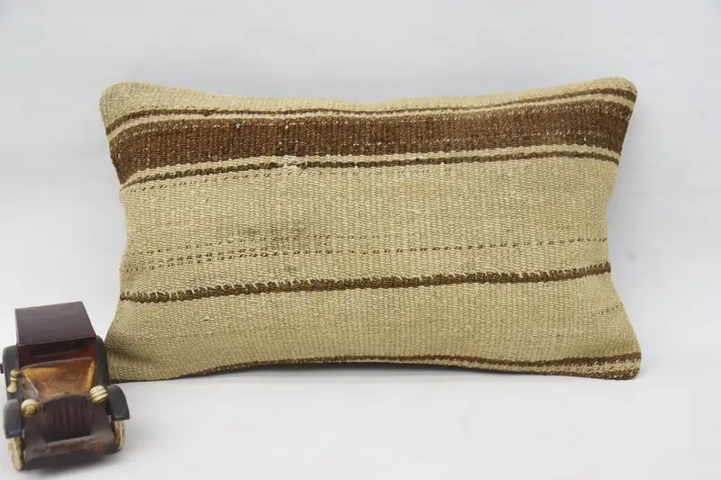 Striped Throw Gift Euro Sham, Beige 12x20 inch Wool Pillow - 1