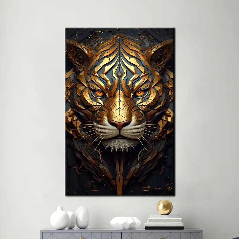 Golden Tiger Abstract Surrealist Design Printed Canvas Art