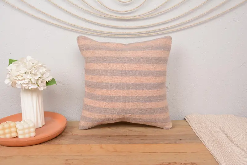 16x16 Pink Cushion Cover, Kilim Rug Cushion Cover, Pillow for Sofa, Ethnical Kilim Rug Pillow, Handmade Kilim Cushion, Cushion Case - 2