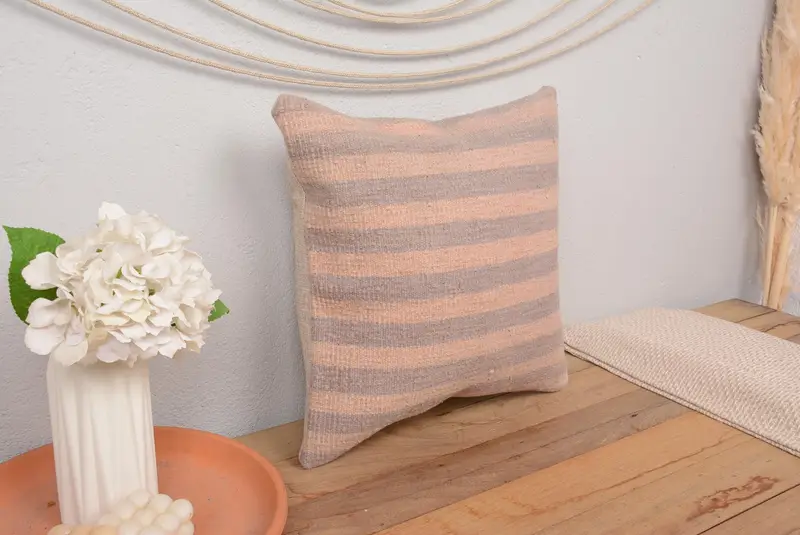 16x16 Pink Cushion Cover, Kilim Rug Cushion Cover, Pillow for Sofa, Ethnical Kilim Rug Pillow, Handmade Kilim Cushion, Cushion Case - 1