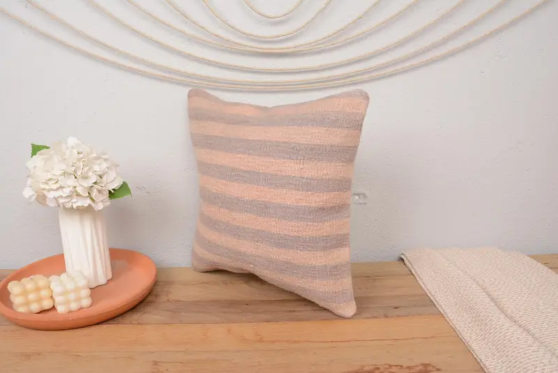 16x16 Pink Cushion Cover, Kilim Rug Cushion Cover, Pillow for Sofa, Ethnical Kilim Rug Pillow, Handmade Kilim Cushion, Cushion Case - 4