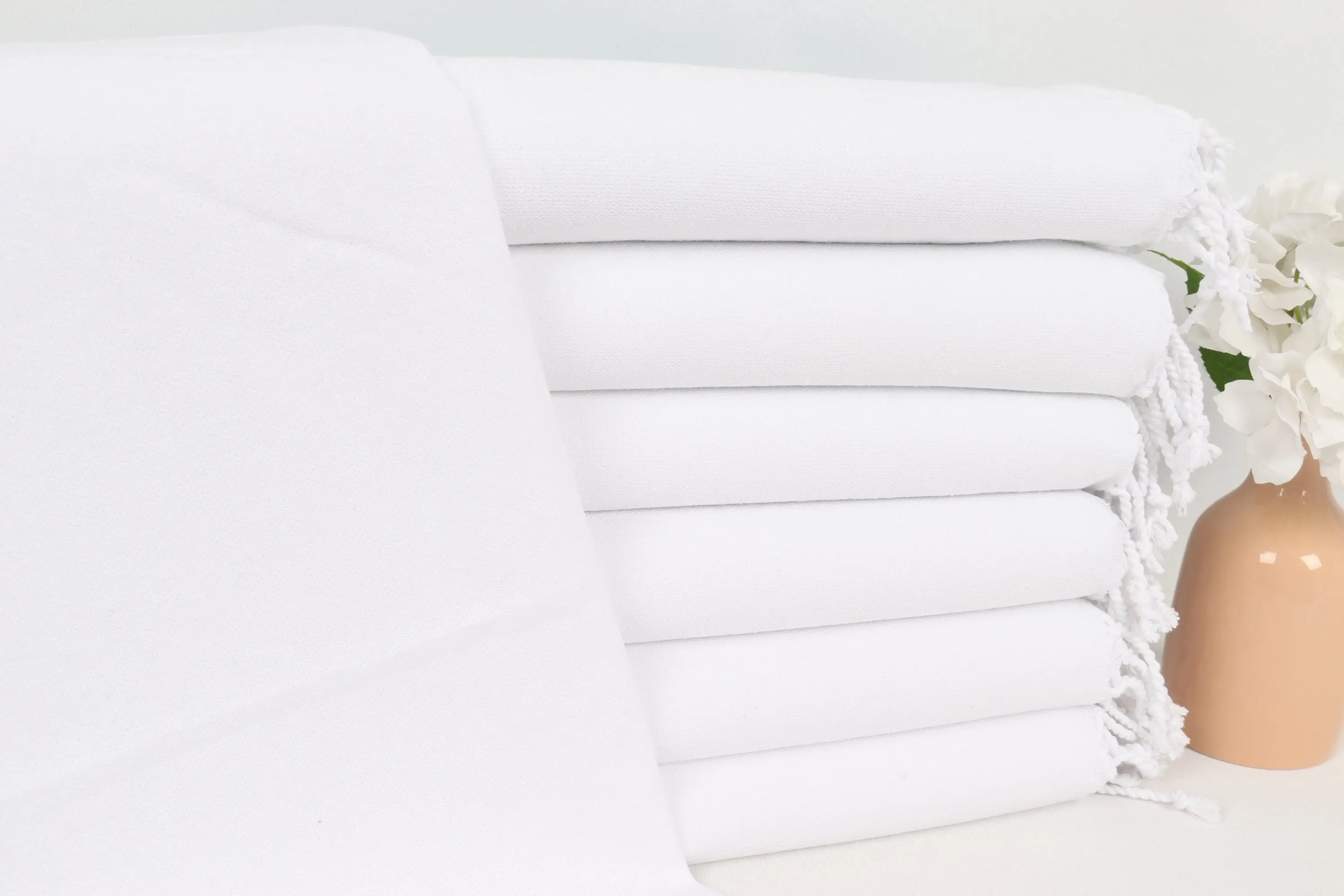 Solid Hand Towel Turkish Cotton White 18x40 Inches - 1