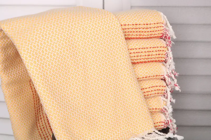 Beach Towel Mustard Turkish Cotton Diamond, 40x71 Inches