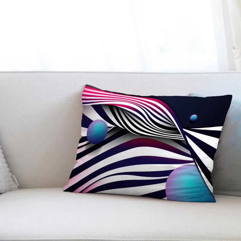 Abstraktes, virtuell bedrucktes Kissen: Moderner Komfort in Blau und Schwarz