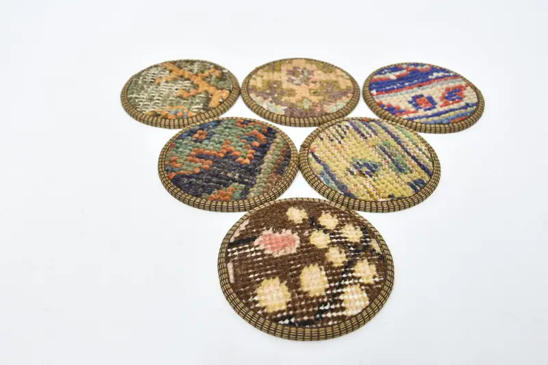 ボヘミアンパターンラウンドコースター、ブラウンとブロンズコースターセット