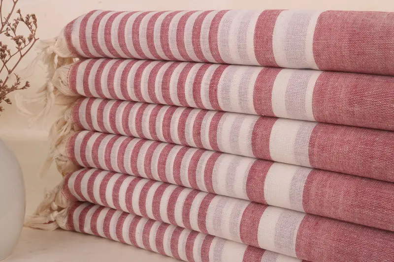 Personalized Gift Box Towel Turkish Cotton Red Stripes, 40x71 Inches