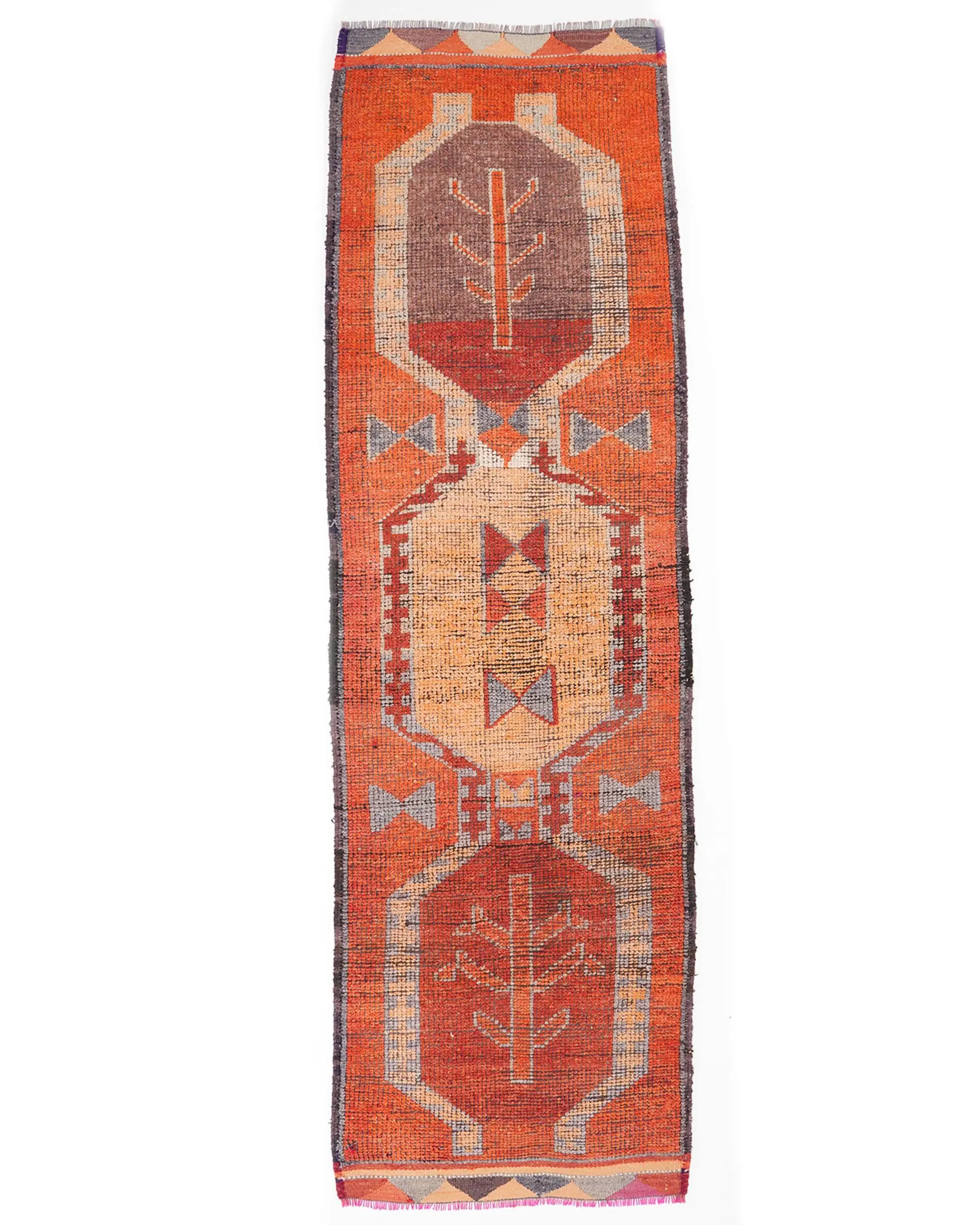 3.2x10.4 ft Turkish Herki Rug, Orange Ikat Vintage Wool Rug - 1