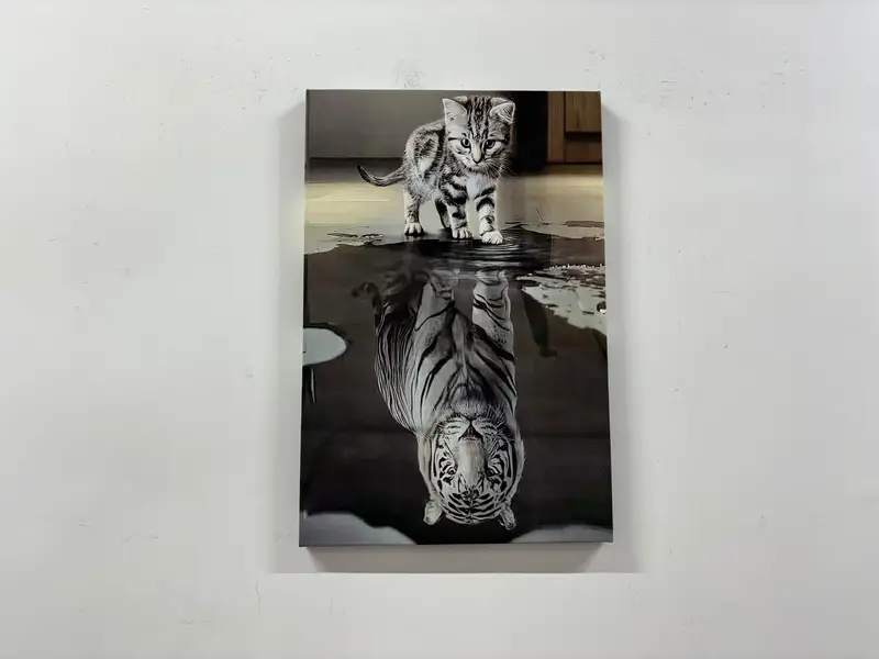 Tiger Reflection Cat Poster, Tiger And Cat Wall Art, Cat Canvas, Tiger Wall Art, Cat Lover Gift, Office Wall Art, Personalized Gift, Canvas, - 1