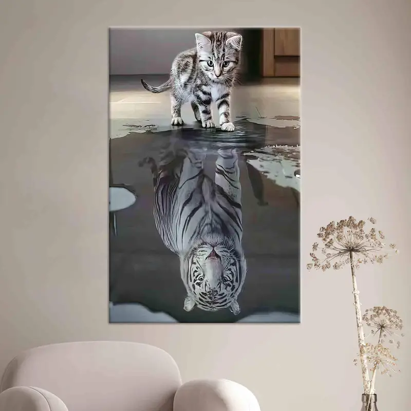 Tiger Reflection Cat Poster, Tiger And Cat Wall Art, Cat Canvas, Tiger Wall Art, Cat Lover Gift, Office Wall Art, Personalized Gift, Canvas, - 3