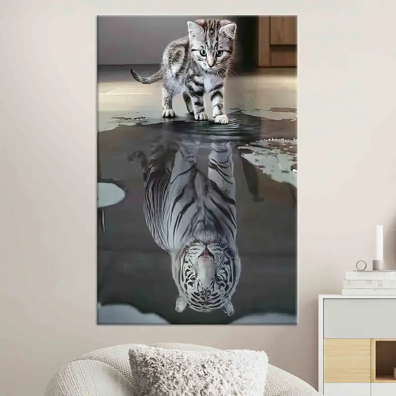 Tiger Reflection Cat Poster, Tiger And Cat Wall Art, Cat Canvas, Tiger Wall Art, Cat Lover Gift, Office Wall Art, Personalized Gift, Canvas, - 4