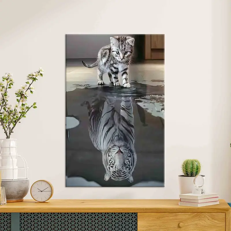 Tiger Reflection Cat Poster, Tiger And Cat Wall Art, Cat Canvas, Tiger Wall Art, Cat Lover Gift, Office Wall Art, Personalized Gift, Canvas, - 2