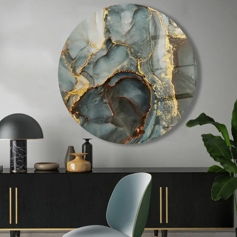 エレガントなグリーンマーブルプリントガラス：豪華で現代的なデザイン