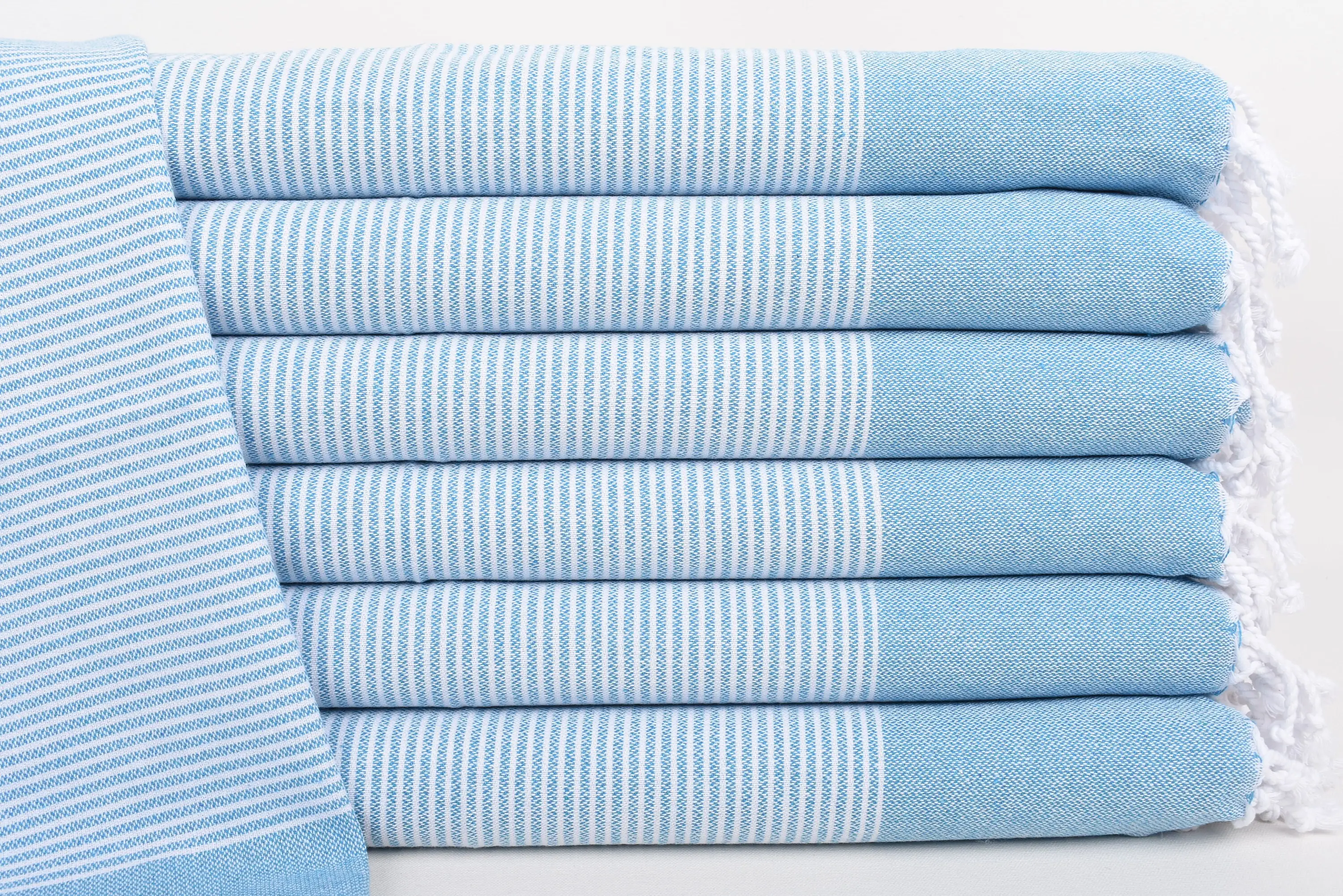 Spa Towel Turquoise Striped Tea Towel, 40x18 Inches, Organic Cotton - 1