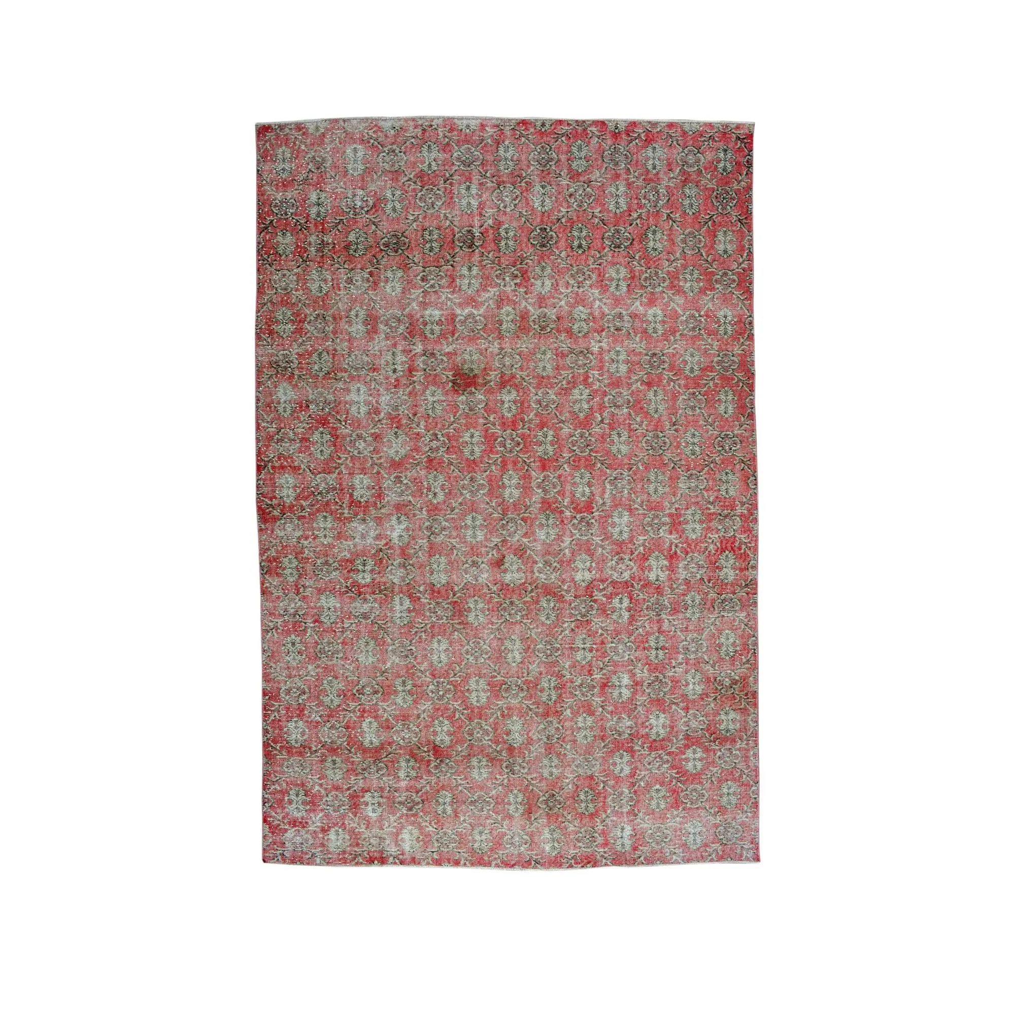7x10.4 ft Turkish Oversize Rug, Red Gray Vintage Wool Rug - 1